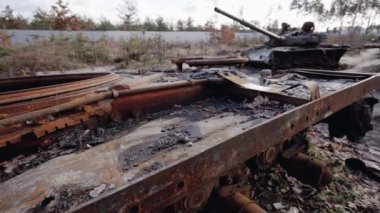 This stock video shows destroyed russian military equipment during the war in Ukraine.