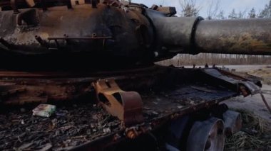 This stock video shows destroyed russian military equipment during the war in Ukraine.