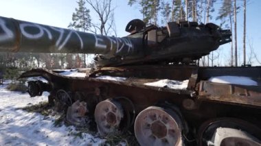 This stock video shows destroyed russian military equipment during the war in Ukraine.