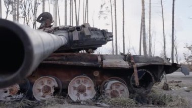 This stock video shows destroyed russian military equipment during the war in Ukraine.