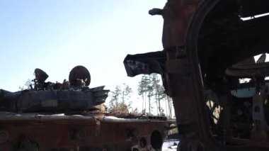 This stock video shows destroyed russian military equipment during the war in Ukraine.