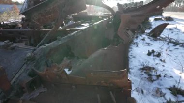 This stock video shows destroyed russian military equipment during the war in Ukraine.
