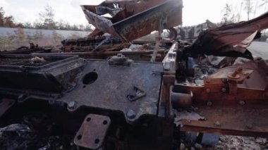 This stock video shows destroyed russian military equipment during the war in Ukraine.