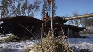 This stock video shows destroyed russian military equipment during the war in Ukraine.