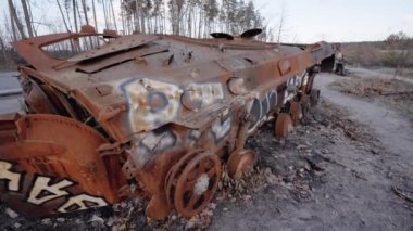 This stock video shows destroyed russian military equipment during the war in Ukraine.