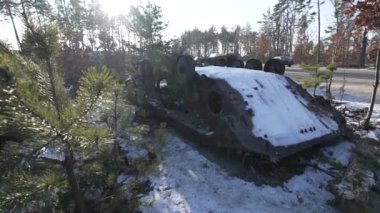 This stock video shows destroyed russian military equipment during the war in Ukraine.