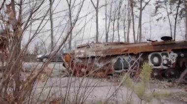 This stock video shows destroyed russian military equipment during the war in Ukraine.