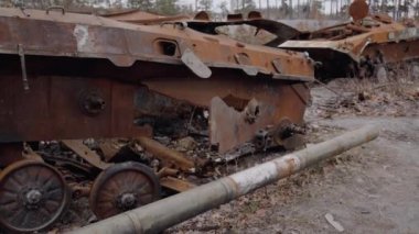 This stock video shows destroyed russian military equipment during the war in Ukraine.