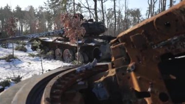 This stock video shows destroyed russian military equipment during the war in Ukraine.
