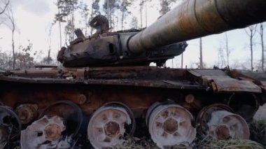 This stock video shows destroyed russian military equipment during the war in Ukraine.