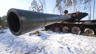 This stock video shows destroyed russian military equipment during the war in Ukraine.