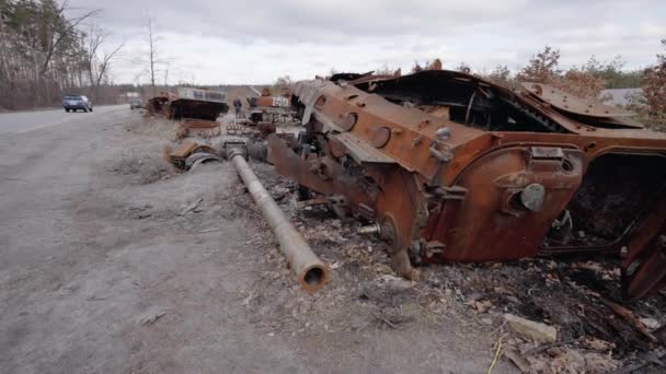 Videó Azt Mutatja Hogy Orosz Katonai Felszerelés Megsemmisült Ukrajnai Háború — Stock videók