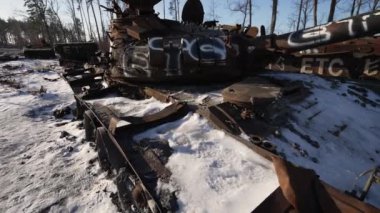 This stock video shows destroyed russian military equipment during the war in Ukraine.