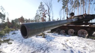 This stock video shows destroyed russian military equipment during the war in Ukraine.