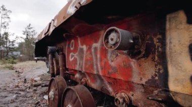 This stock video shows destroyed russian military equipment during the war in Ukraine.