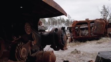 This stock video shows destroyed russian military equipment during the war in Ukraine.