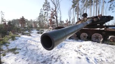 This stock video shows destroyed russian military equipment during the war in Ukraine.