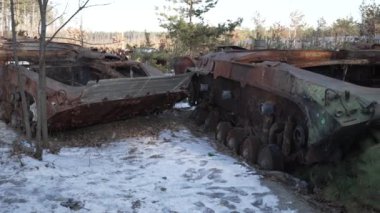 This stock video shows destroyed russian military equipment during the war in Ukraine.
