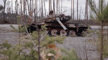 This stock video shows destroyed russian military equipment during the war in Ukraine.
