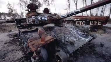 This stock video shows destroyed russian military equipment during the war in Ukraine.