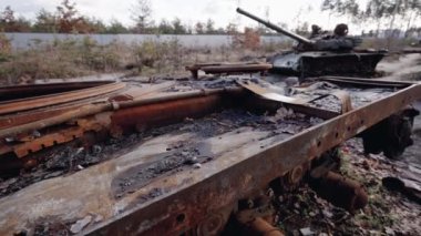 This stock video shows destroyed russian military equipment during the war in Ukraine.