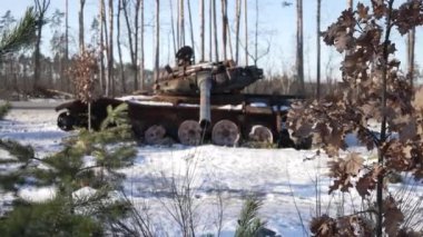 This stock video shows destroyed russian military equipment during the war in Ukraine.