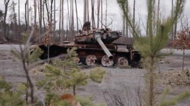 This stock video shows destroyed russian military equipment during the war in Ukraine.