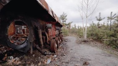 This stock video shows destroyed russian military equipment during the war in Ukraine.