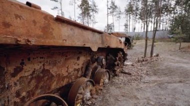 This stock video shows destroyed russian military equipment during the war in Ukraine.