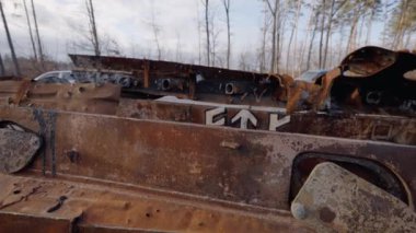 This stock video shows destroyed russian military equipment during the war in Ukraine.
