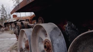 This stock video shows destroyed russian military equipment during the war in Ukraine.