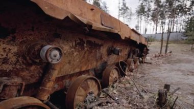 This stock video shows destroyed russian military equipment during the war in Ukraine.