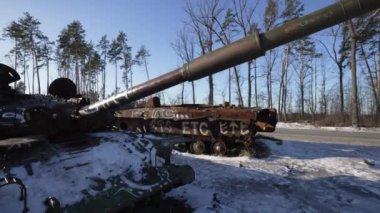 This stock video shows destroyed russian military equipment during the war in Ukraine.