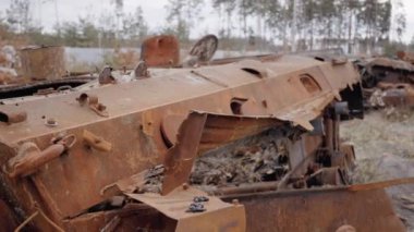 This stock video shows destroyed russian military equipment during the war in Ukraine.