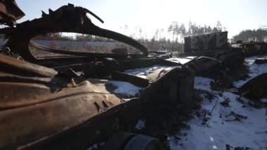 This stock video shows destroyed russian military equipment during the war in Ukraine.