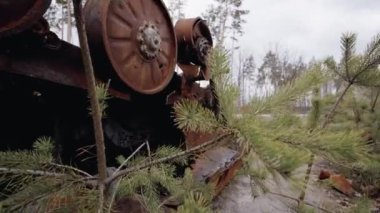 This stock video shows destroyed russian military equipment during the war in Ukraine.