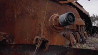 This stock video shows destroyed russian military equipment during the war in Ukraine.
