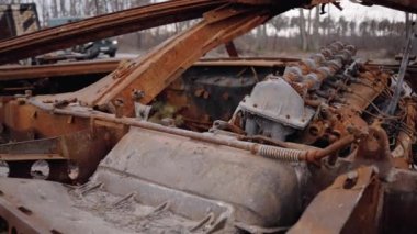 This stock video shows destroyed russian military equipment during the war in Ukraine.