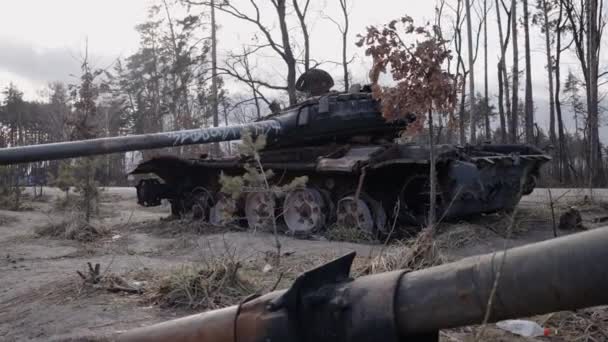 Este Vídeo Mostra Equipamentos Militares Russos Destruídos Durante Guerra Ucrânia — Vídeo de Stock