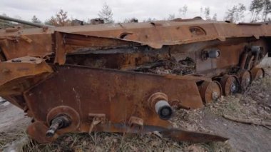 This stock video shows destroyed russian military equipment during the war in Ukraine.