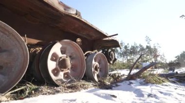 This stock video shows destroyed russian military equipment during the war in Ukraine.