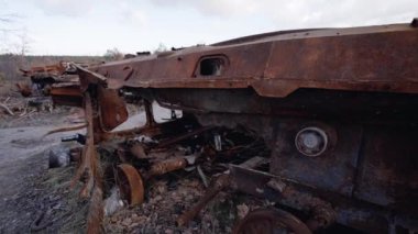 This stock video shows destroyed russian military equipment during the war in Ukraine.