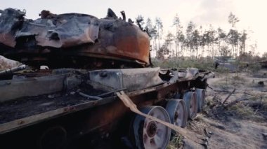 This stock video shows destroyed russian military equipment during the war in Ukraine.