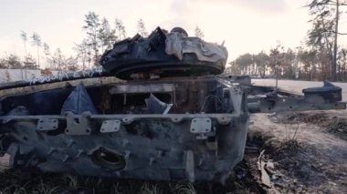 This stock video shows destroyed russian military equipment during the war in Ukraine.