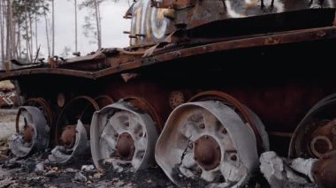 This stock video shows destroyed russian military equipment during the war in Ukraine.