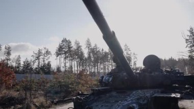 This stock video shows destroyed russian military equipment during the war in Ukraine.