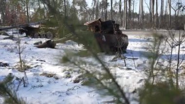 This stock video shows destroyed russian military equipment during the war in Ukraine.