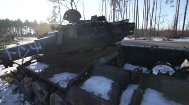 This stock video shows destroyed russian military equipment during the war in Ukraine.