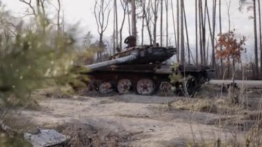 This stock video shows destroyed russian military equipment during the war in Ukraine.