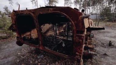 This stock video shows destroyed russian military equipment during the war in Ukraine.